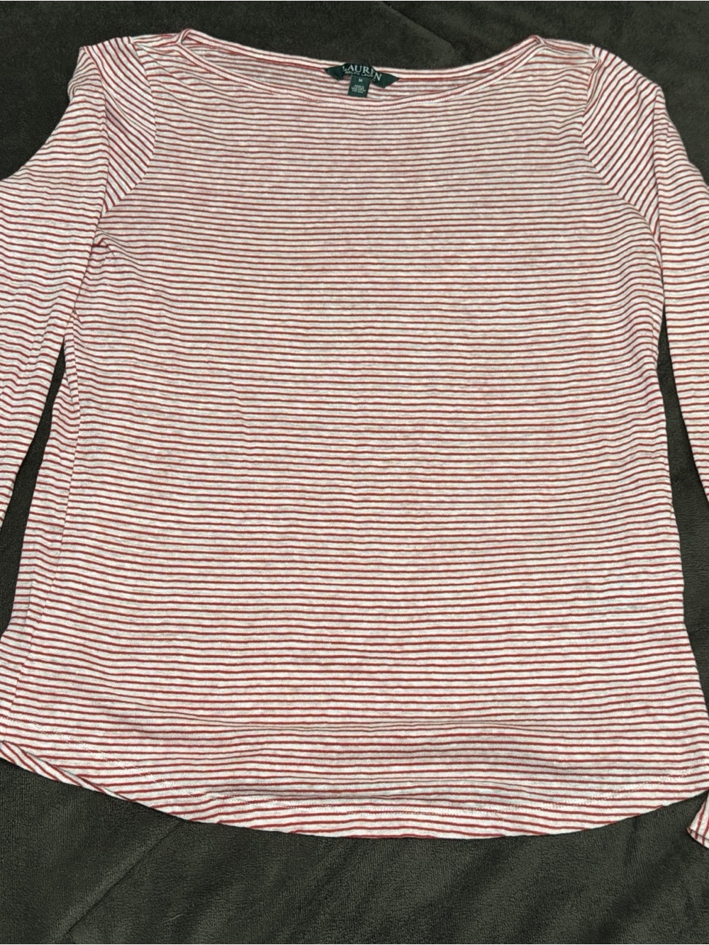 Lauren Ralph Lauren Red & White Striped Boatneck Long-Sleeve Top